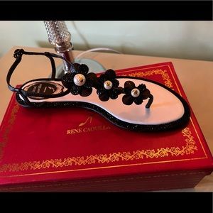 Rene Caovilla black, pearl sandals